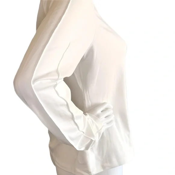NWT Commense White Ribbed Statement Sleeve Form-Fitting Crew Neck Top size M L - Picture 8 of 16
